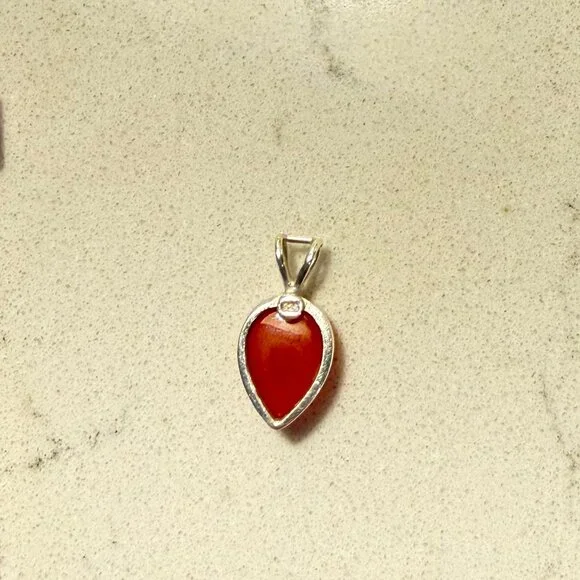 BEAUTIFUL Petite *Carnelian* Teardrop Necklace Pendant | Sterling Silver | NEW - Picture 6 of 9
